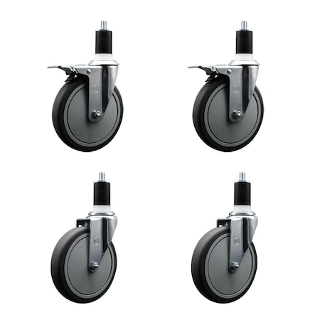 Service Caster 6'' Thermoplastic Rubber Swivel 1-1/2'' Expanding Stem Caster Set 2 Total Lock Brakes, 4PK SCC-EXTTL20S614-TPRB-2-S-2-112